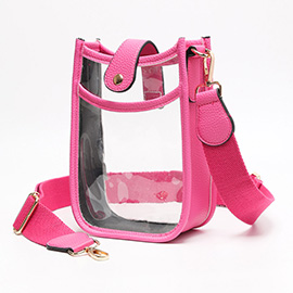 Solid Faux Leather Transparent Crossbody Bag