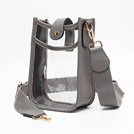 Solid Faux Leather Transparent Crossbody Bag