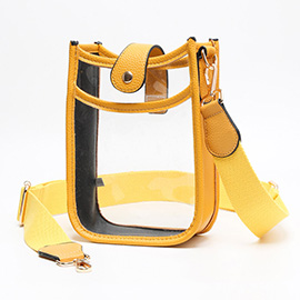 Solid Faux Leather Transparent Crossbody Bag