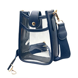 Solid Faux Leather Transparent Crossbody Bag