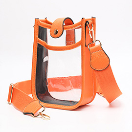 Solid Faux Leather Transparent Crossbody Bag