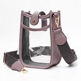 Solid Faux Leather Transparent Crossbody Bag
