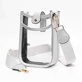 Solid Faux Leather Transparent Crossbody Bag
