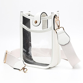 Solid Faux Leather Transparent Crossbody Bag