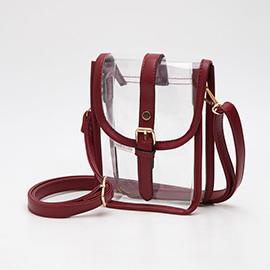 Faux Leather Belt Buckle Pointed Transparent Crossbody Bag