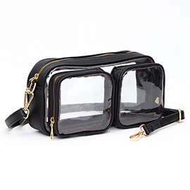 Dual Front Pocket Faux Leather Transparent Crossbody Bag