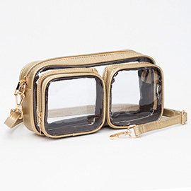 Dual Front Pocket Faux Leather Transparent Crossbody Bag