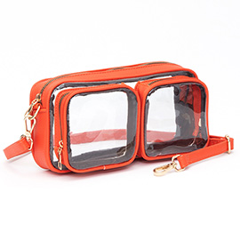 Dual Front Pocket Faux Leather Transparent Crossbody Bag