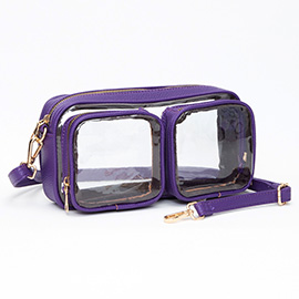 Dual Front Pocket Faux Leather Transparent Crossbody Bag