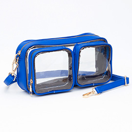 Dual Front Pocket Faux Leather Transparent Crossbody Bag