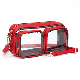 Dual Front Pocket Faux Leather Transparent Crossbody Bag