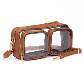 Dual Front Pocket Faux Leather Transparent Crossbody Bag