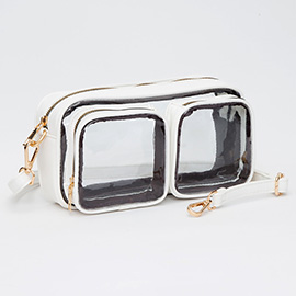 Dual Front Pocket Faux Leather Transparent Crossbody Bag