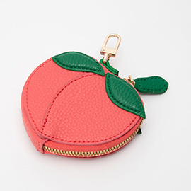Faux Leather Peach Keychain / Bag Charm / Coin Purse