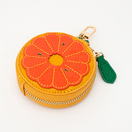 Faux Leather Orange Keychain / Bag Charm / Coin Purse