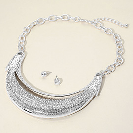 Bold Rhinestone Paved Plate Accent Statement Necklace