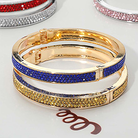 2PCS - Rhinestone Studded Hinged Bangle Bracelets