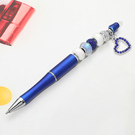 Heart Charm Drop Decorative Beaded Ball Pen