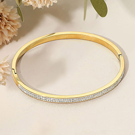 SECRET BOX_Stainless Steel Double Row Rhinestone Paved Hinged Bangle Bracelet