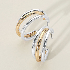 Two Tone Metal Split Hoop Earrings