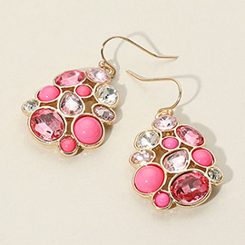 Mixed Stone Cluster Dangle Earrings