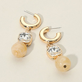 Square Crystal Bezel Natural Stone Drop Link Dangle Earrings