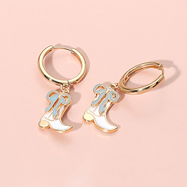 Enamel Western Bow Boot Dangle Huggie Earrings