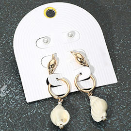 3Pairs - Pearl Metal Conch Shell Stud Ceramic Dangle Earring Set