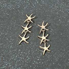 Triple Metal Starfish Link Drop Earrings