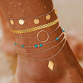 5PCS - Boho Charms and Beaded Layered Chain Anklet Set