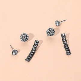 3Pairs - Crystal Stud Drop Earring Set