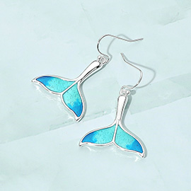 Ocean Blue Enamel Whale Tail Drop Dangle Earrings