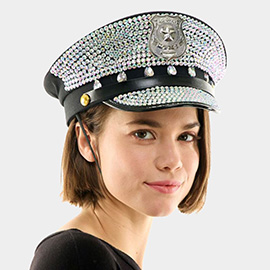 Rhinestone Studded Police Badge Accent Halloween Costume Hat