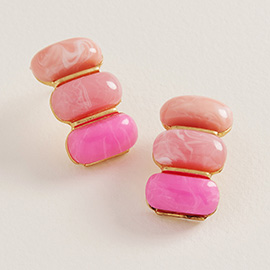 Retro Chunky Marbled Resin Oval Stacked Earrings