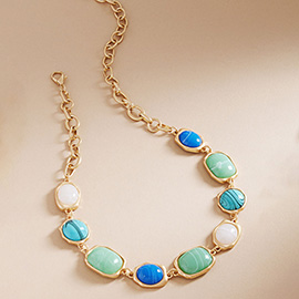 Chunky Geometric Resin Stone Cluster Link Necklace