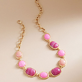 Chunky Geometric Resin Stone Cluster Link Necklace