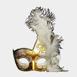 Feather Rhinestone Accent Venetian Masquerade Party Mask