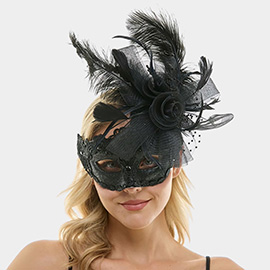 Floral Bow Accent Feather Masquerade Halloween Mask