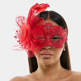 Floral Tulle Feather Lace Masquerade Halloween Party Mask