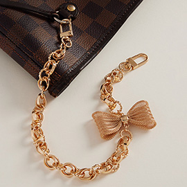 Textured Bow Accent Chunk Chain Bag Charm