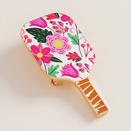 Vibrant Floral Enamel Pickleball Paddle Pin Brooch
