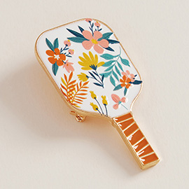 Garden Inspired Floral Enamel Pickleball Paddle Pin Brooch