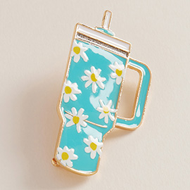 Daisy Floral Pattern Enamel Tumbler Pin Brooch