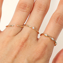 SECRET BOX_3PCS Genuine Gold Dipped Dainty Stackable Fashion Ring Set