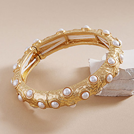 Pearl Embellished Hammered Metal Stretch Bracelet