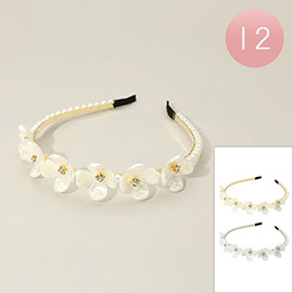 12PCS - Floral Pearl Headbands