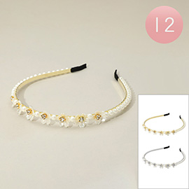 12PCS - Floral Pearl Headbands