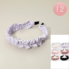 12PCS - Rhinestone Accent Subtle Ruched Fabric Headbands
