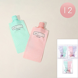 12 SET OF 2 - Polka Dot Empty Refillable Squeeze Travel Toiletries Pouch Bags