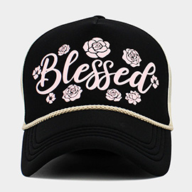 Flower Embroidered BLESSED Mesh Back Trucker Hat